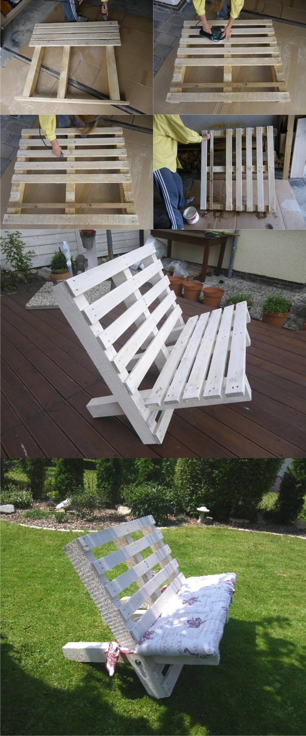 A White Bench Created From Two Pallets.