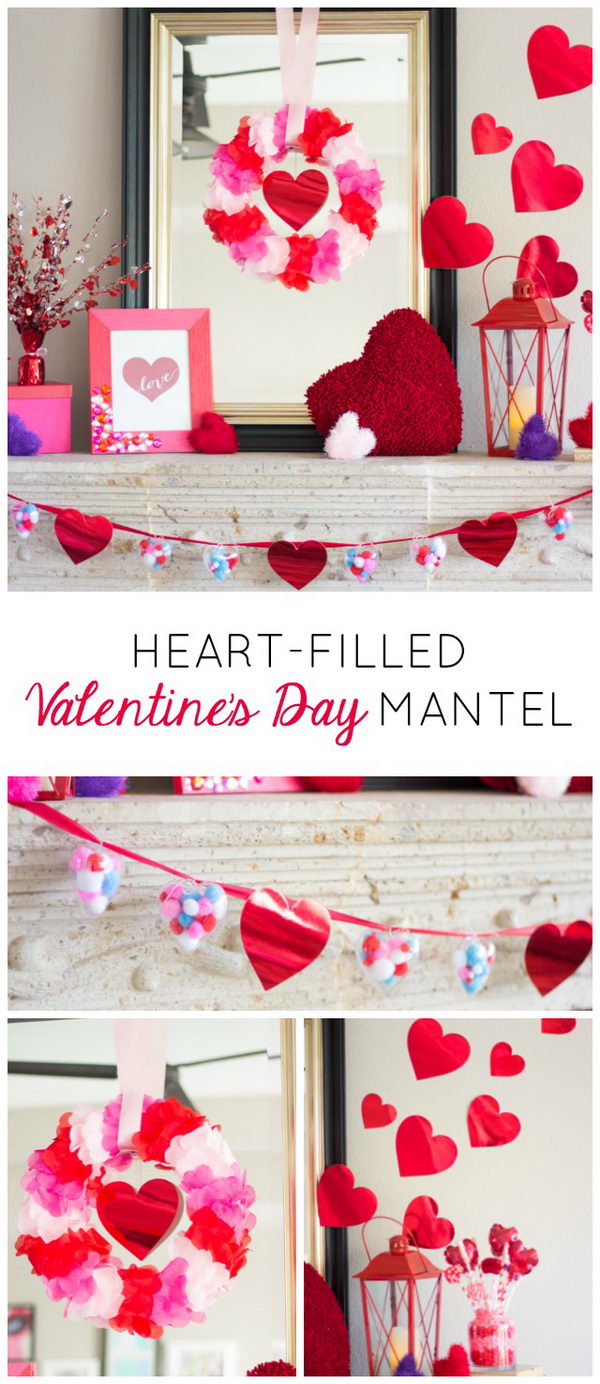 Heart Filled Valentine's Day Mantel.