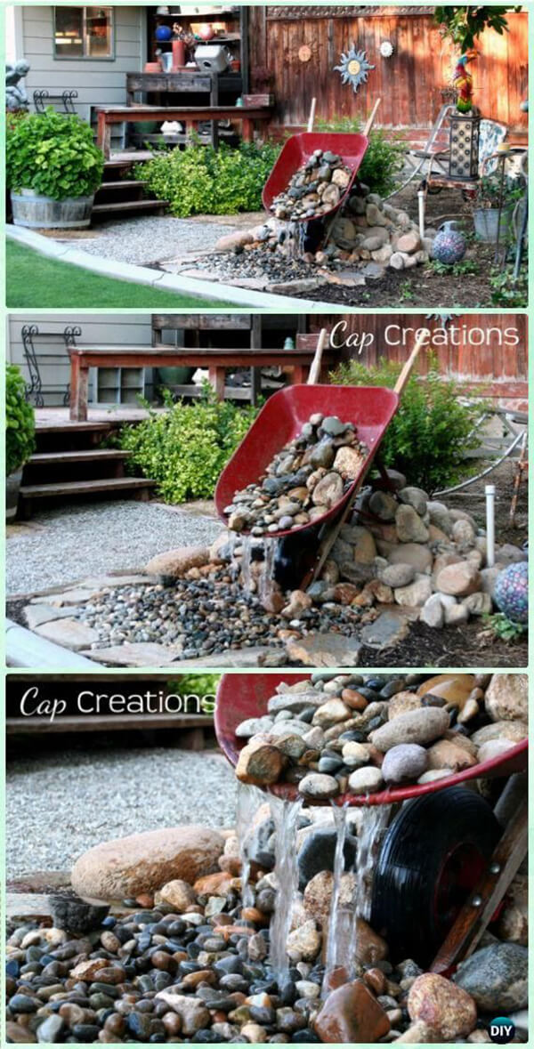 DIY Wheelbarrow Waterfall. 