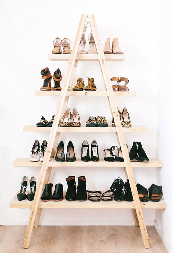 DIY ladder shoe rack.