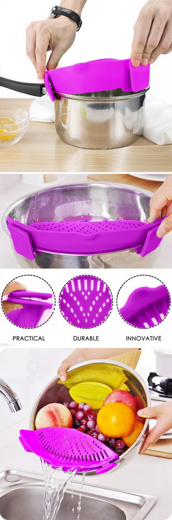 This Genius Silicone Strainer That Fits Basically Every Sized Pot You Have.