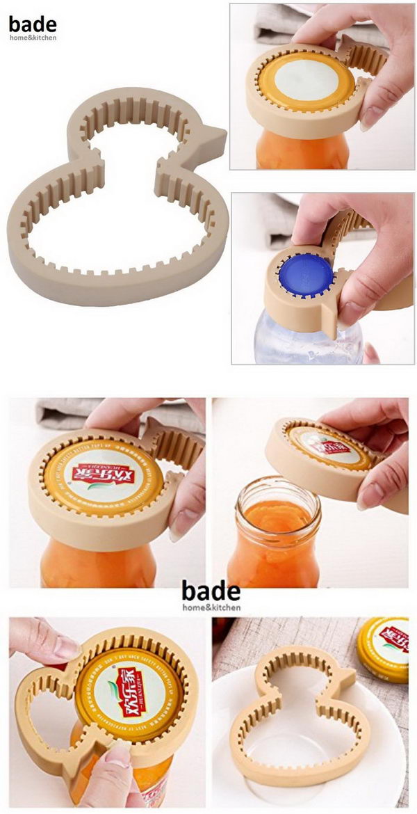 This Flexible Opener That Fits Most Sizes Of Jars And Bottles.