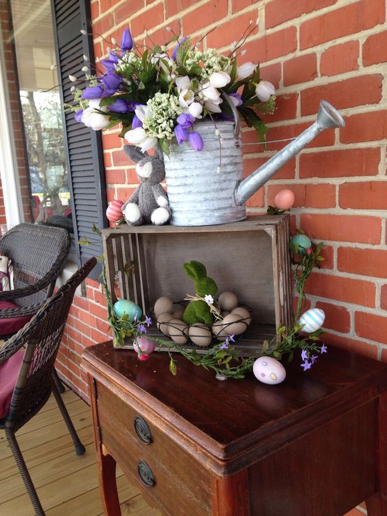 Spring Flowers And Easter Egg Arrangements.