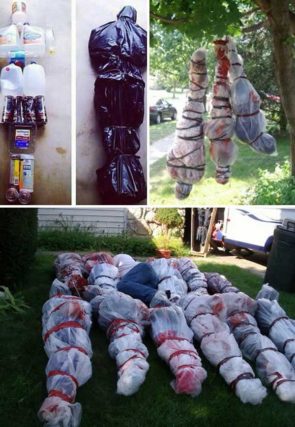 bag halloween trash bags decorations lawn creepy decor recycled garbage scary decorated litter cold turn door houses