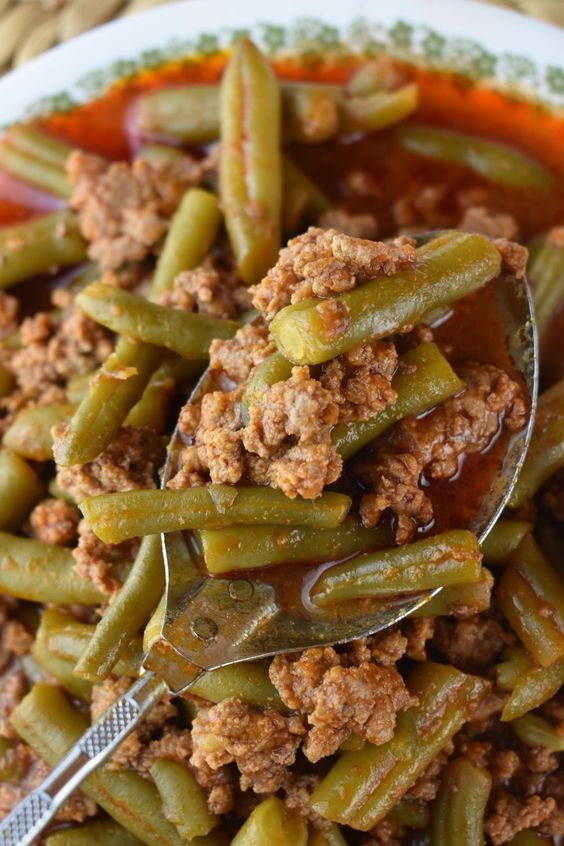 Tasty Green Beans with Ground Beef Recipe.