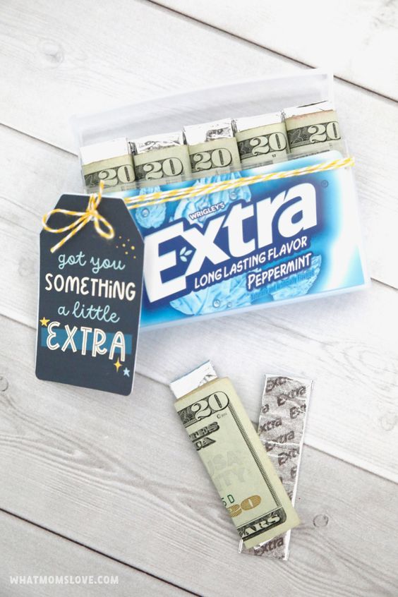 Creative way to give money as a gift with a free printable Extra Gum tag.