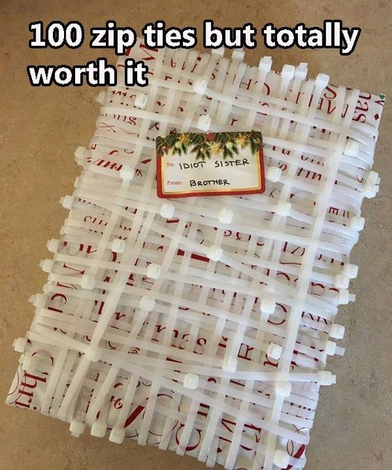 Funny Gift Wrap with Zip Ties.
