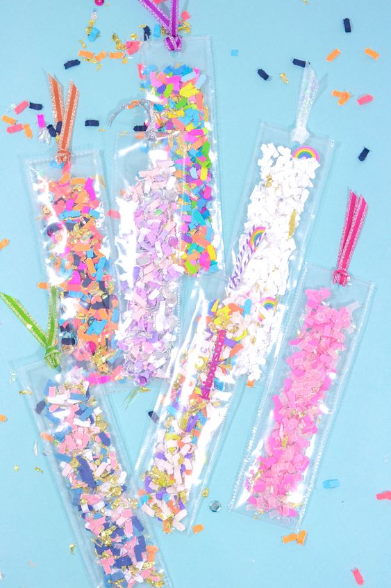 DIY Confetti Shaker Bookmarks.