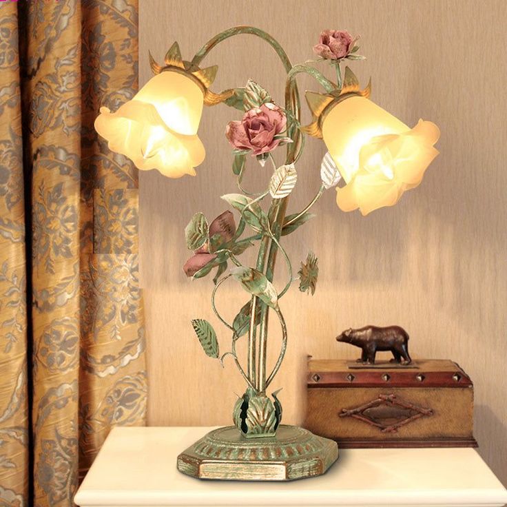 Nightstand Lamp with Flower Decoration.
