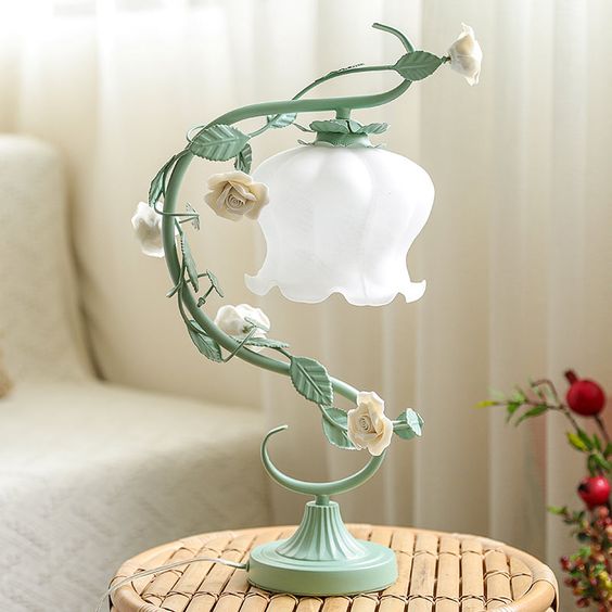 Pastoral Rose Ceramic Nightstand Lamp.
