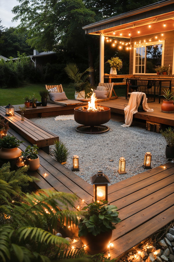 Creative Outdoor Deck Concept With Firepit.