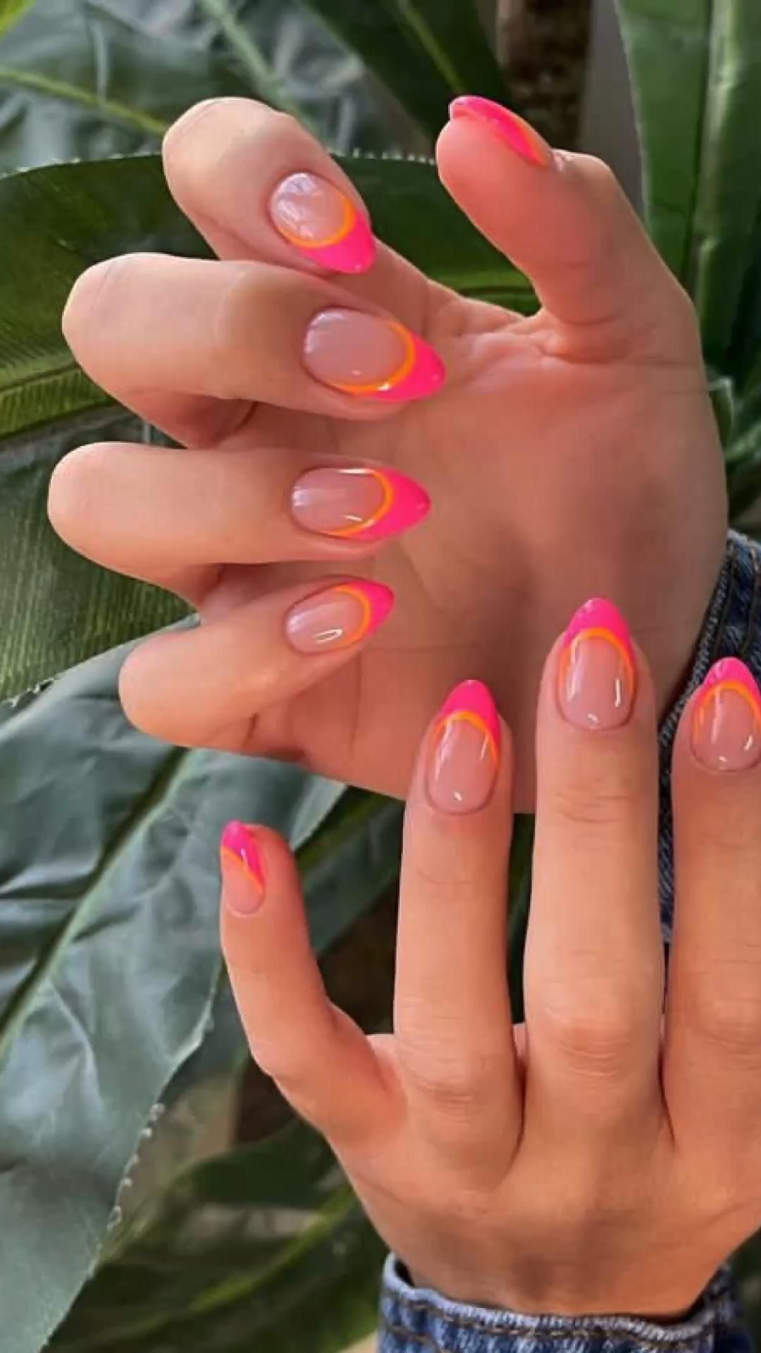 Red and Orange Double French Nails.